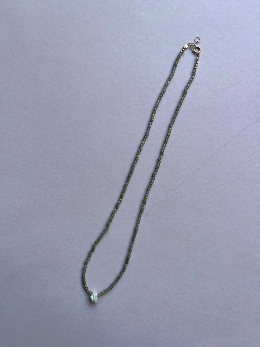 Delicate Olive Bead Necklace with Pearl Accent